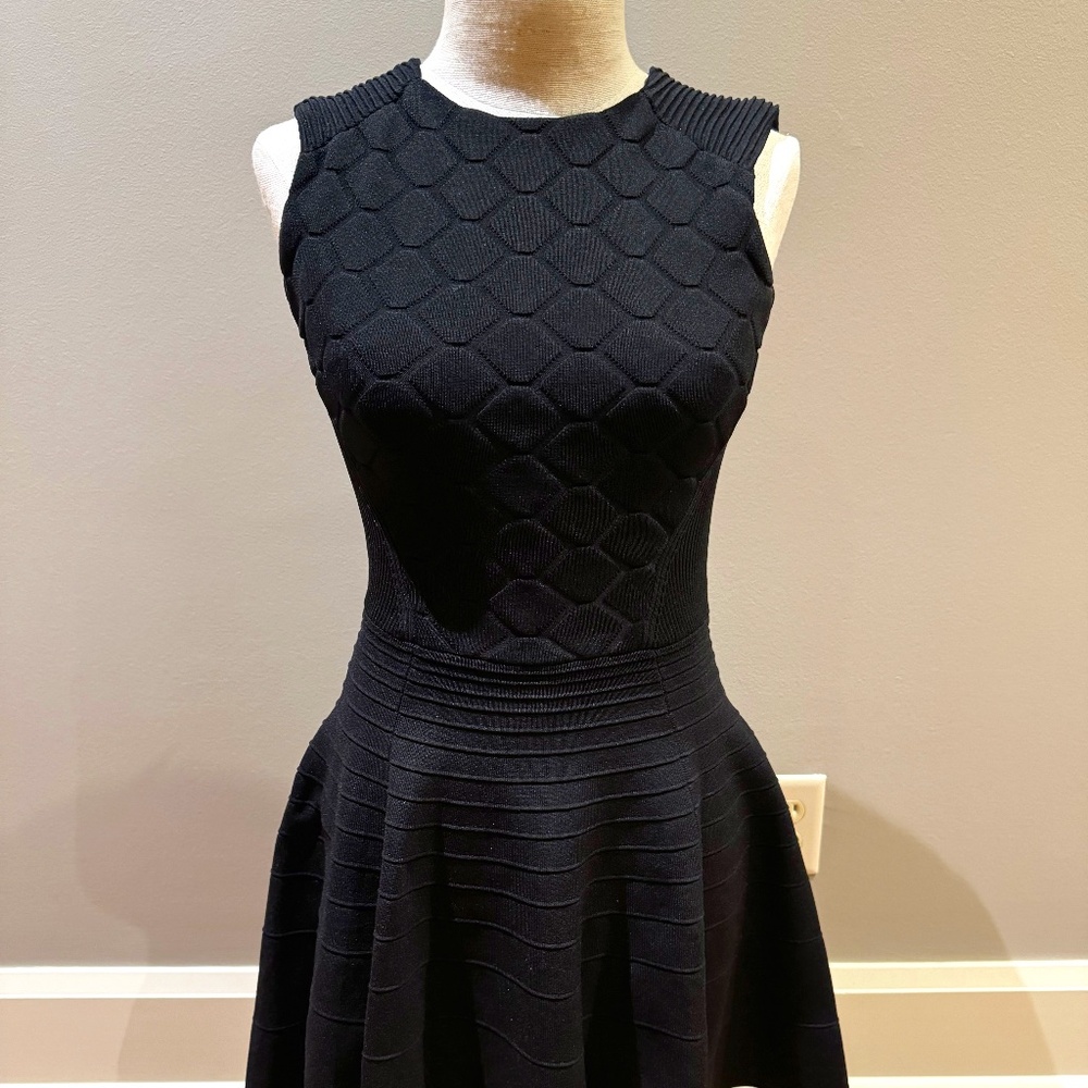 TED BAKER "FRINCA' TEXTURED BLACK MIX KNIT FIT & FLARE DRESS 
-2